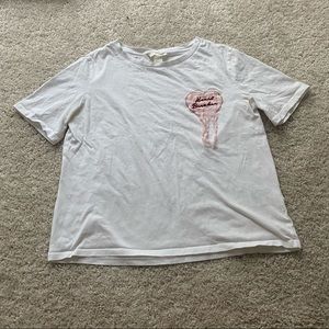 "Heart Breaker" H&M small pink and white crop top tee